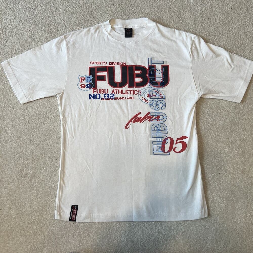 Vintage Sports Division FUBU Sport T Shirt YOUTH Tee White Y2K Child Size XL